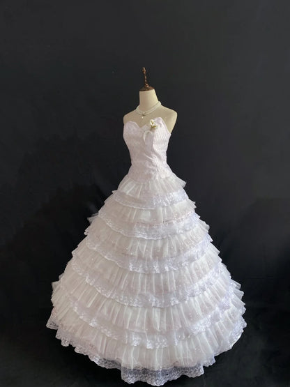 Princess Vibes Ball Gown Sweetheart Light Pink Long With Tiered Layers Lace Quince Dress inspo Quinceanera Dresses Sweet 16 Outfit RB7857