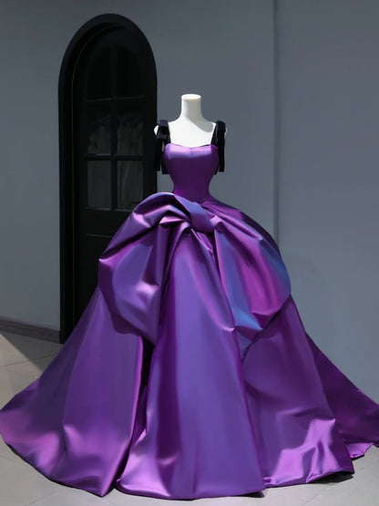 Robe de bal violette en satin, neuve, à volants, pour quinceañera, style simple et sexy, idéale pour un anniversaire de 16 ans (AS404)