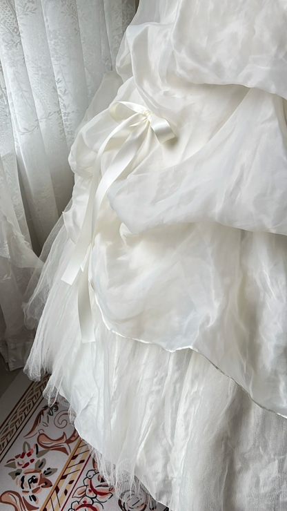 Quinceanera-Kleid zum 15. Geburtstag, Ballkleid mit Spaghettiträgern, Weiß, mehrlagig gestuft, langes Kleid zum 16. Geburtstag RC0726