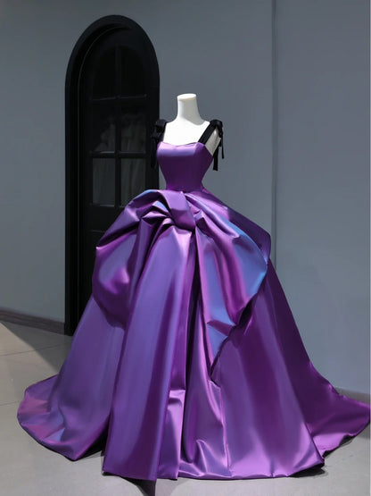 Robe de bal violette en satin, neuve, à volants, pour quinceañera, style simple et sexy, idéale pour un anniversaire de 16 ans (AS404)