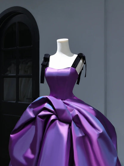 Robe de bal violette en satin, neuve, à volants, pour quinceañera, style simple et sexy, idéale pour un anniversaire de 16 ans (AS404)