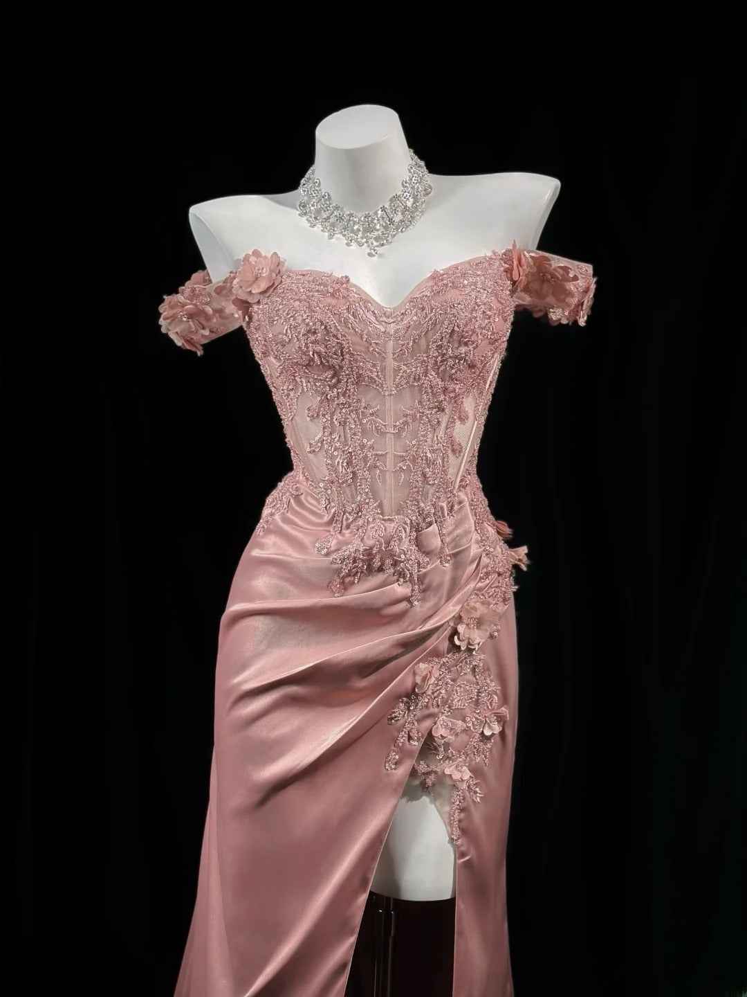 Classy Prom Dresses Mermaid Off The Shoulder Pink Satin 1950s Retro Classy Party Formal Outfits RB6222
