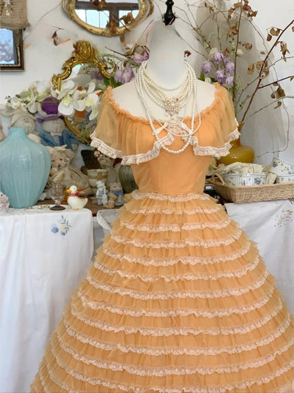 Orange Tulle Sweet 16 Dress Ballgown Sweet Sixteen Dress With Flowers RB9418