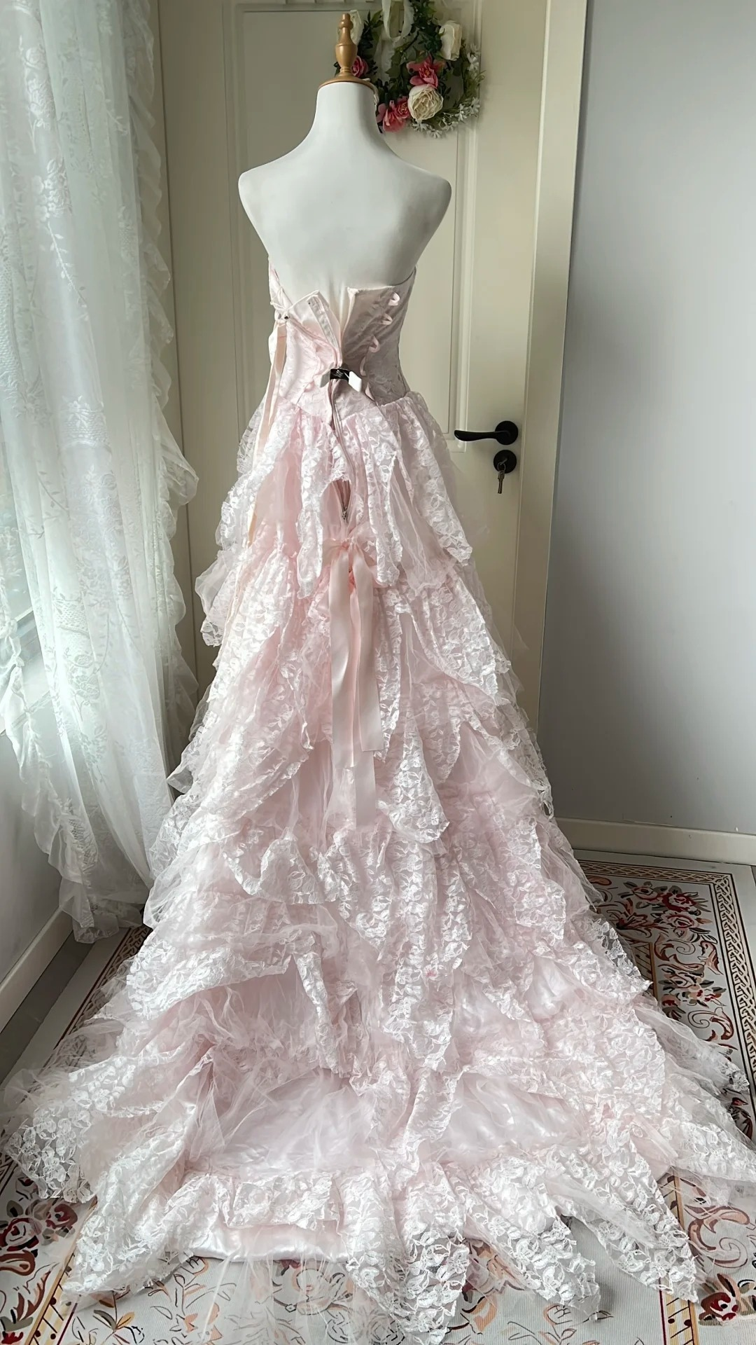 Sweet 16 Dress Ideas High Low Strapless Pink Tulle Lace With Bow-knot Ball Gown Sweet Sixteen Birthday Dresses RC0727
