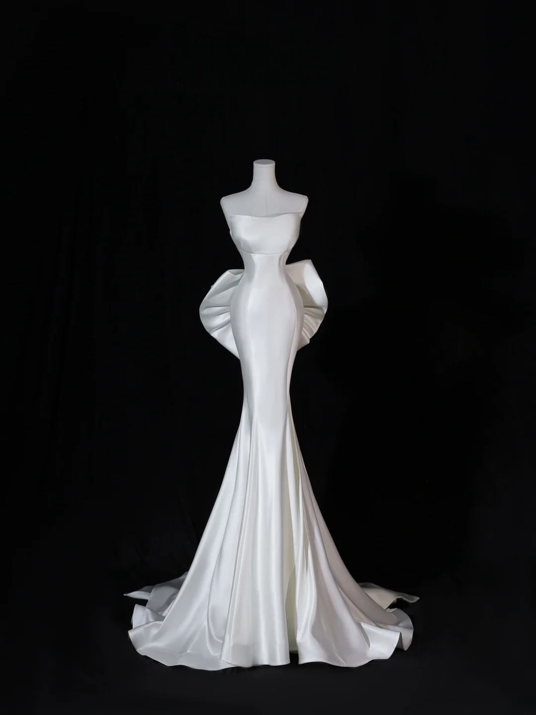 Modest Long Wedding Dresses Mermaid Strapless Satin Style for Bride With Bow-knot Bodice Train Bridal Dresses AS405