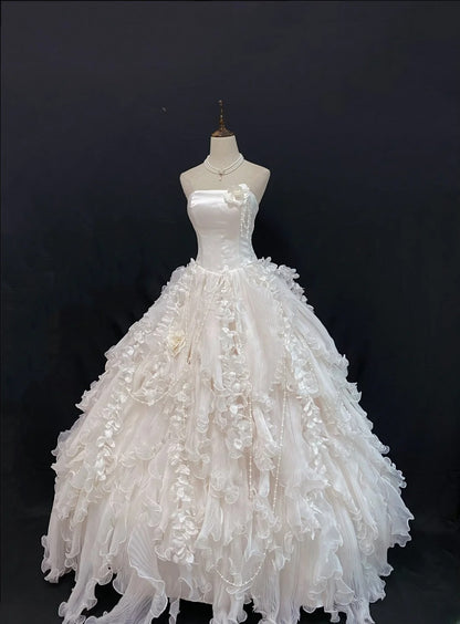 Princess Vibes Ball Gown Strapless White Long With Tiered Layers Quince Dress inspo Quinceanera Dresses Sweet 16 Outfit RB7860