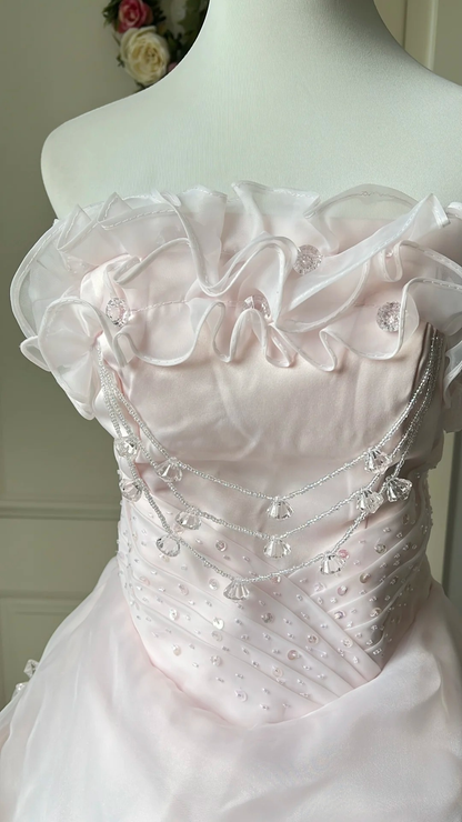 Sweet 16 Dress Ideas High Low Strapless Pink Lace With Beading Ball Gown Sweet Sixteen Birthday Dresses RC0728