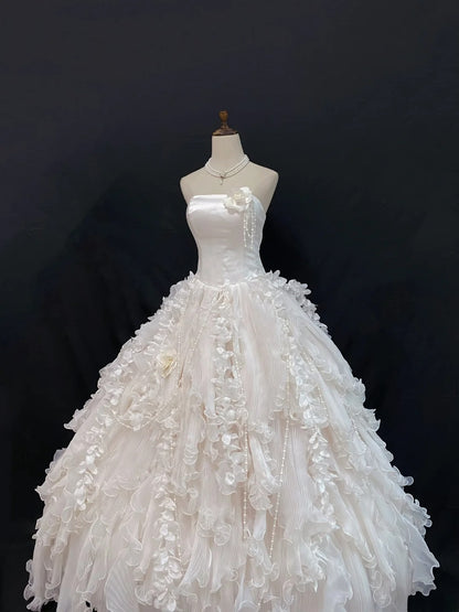 Princess Vibes Ball Gown Strapless White Long With Tiered Layers Quince Dress inspo Quinceanera Dresses Sweet 16 Outfit RB7860