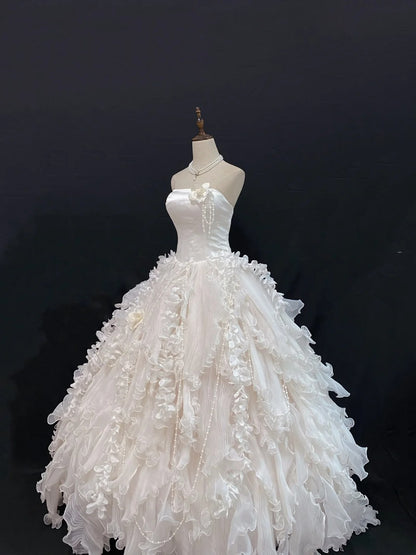 Princess Vibes Ball Gown Strapless White Long With Tiered Layers Quince Dress inspo Quinceanera Dresses Sweet 16 Outfit RB7860