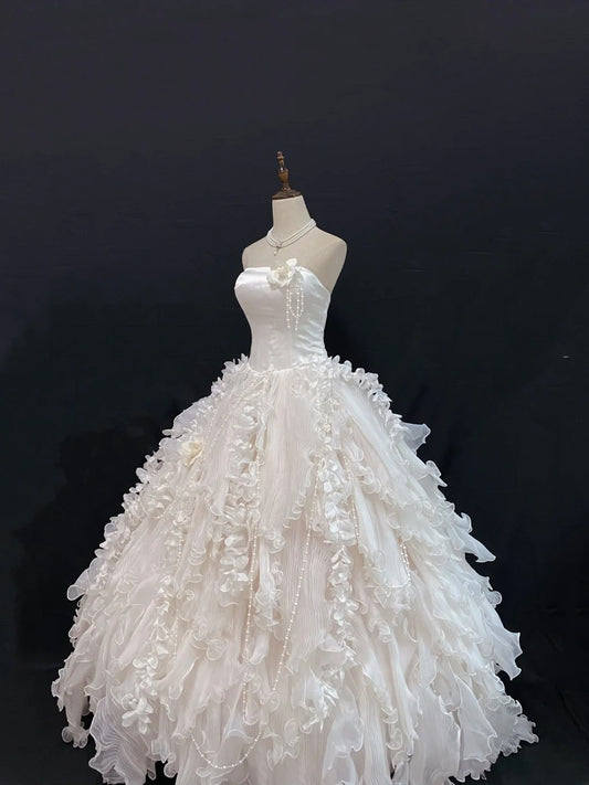 Princess Vibes Ball Gown Strapless White Long With Tiered Layers Quince Dress inspo Quinceanera Dresses Sweet 16 Outfit RB7860