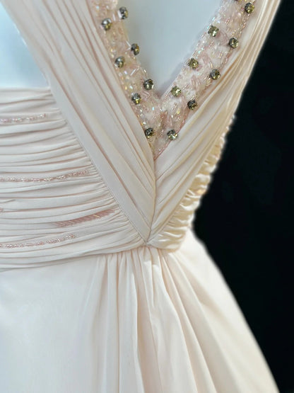 Classy Prom Dresses Mermaid V Neck Light Pink Chiffon 1950s Retro Classy Party Formal Outfits RB6223