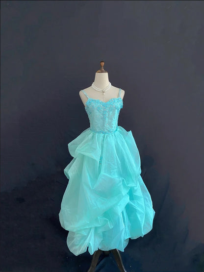 Cute Homecoming Dresses Ball Gown Tea Length Straps Blue Birthday Cocktail Dress Ideas Outfits RB7861