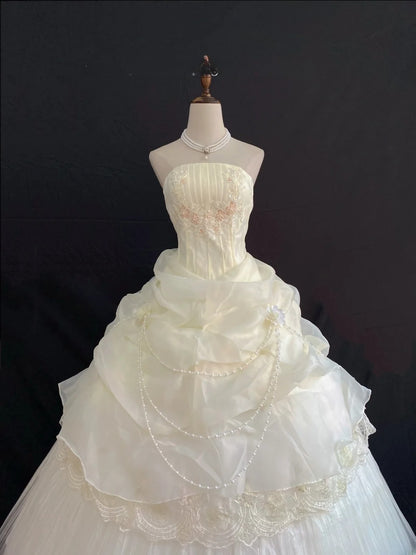 Princess Vibes Ball Gown Strapless Light Yellow Long With Tiered Layers Quince Dress inspo Quinceanera Dresses Sweet 16 Outfit RB7863