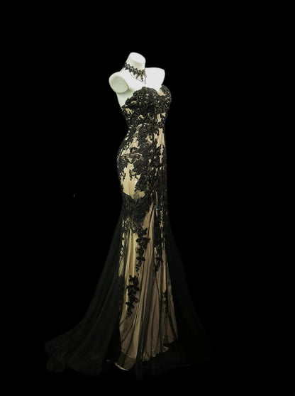 Vintage Prom Dresses Mermaid Sweetheart Black Lace Tulle 1950s Retro Classy Party Formal Outfits RB6225