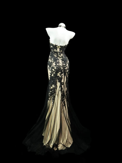 Vintage Prom Dresses Mermaid Sweetheart Black Lace Tulle 1950s Retro Classy Party Formal Outfits RB6225