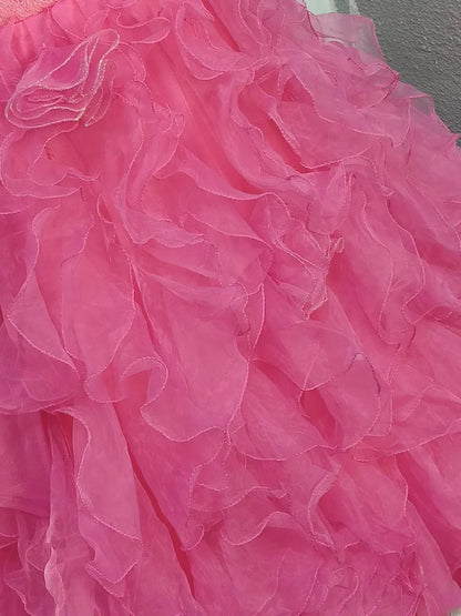 Cute Ball Gown One Shoulder Pink Long Quinceañera Dress Moda 2000 15 Quinceanera Dresses Ideas Sweet 16 Outfits RB7134