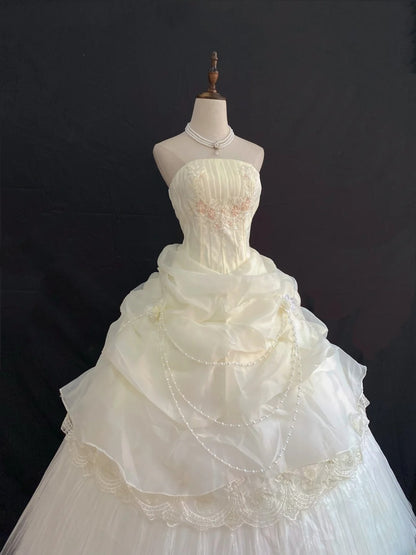 Princess Vibes Ball Gown Strapless Light Yellow Long With Tiered Layers Quince Dress inspo Quinceanera Dresses Sweet 16 Outfit RB7863