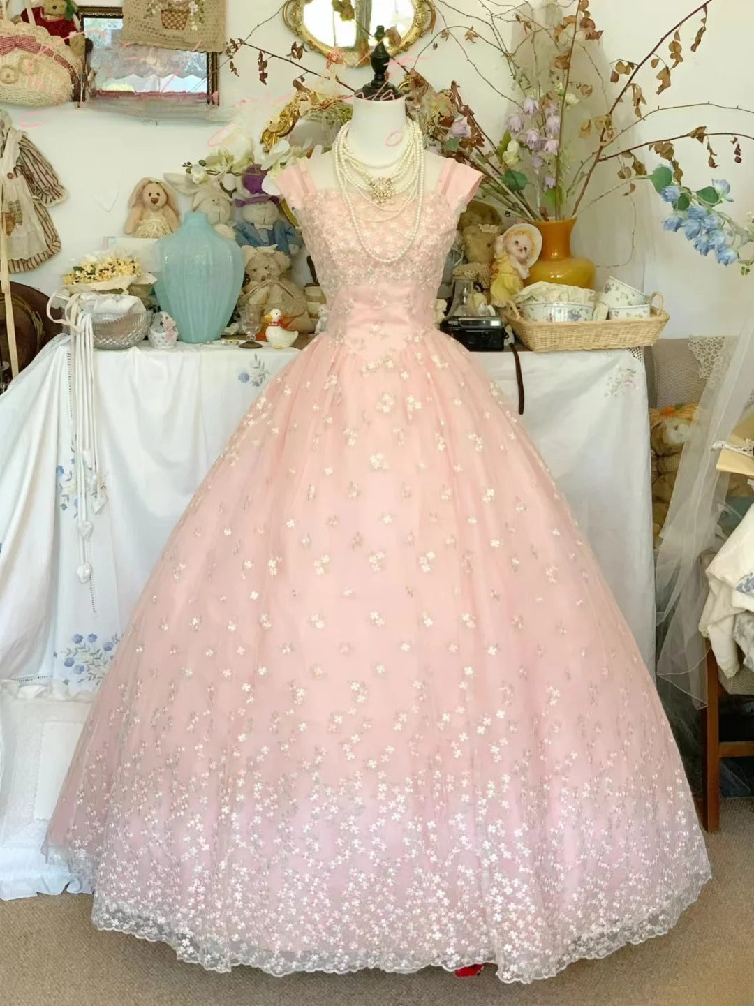 Pink Sweet 16 Dress Ballgown Spaghetti Straps Sweet Sixteen Dress With Lace RB9422
