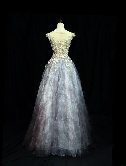 Vintage Prom Dresses Ball Gown Scoop Dusty Gray With Flowers 1950s Retro Classy Party Formal Outfits RB6226