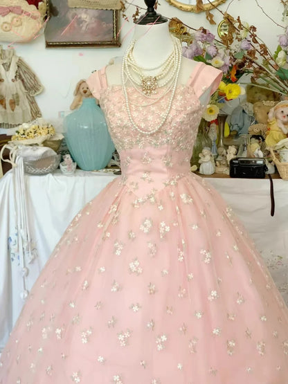 Pink Sweet 16 Dress Ballgown Spaghetti Straps Sweet Sixteen Dress With Lace RB9422