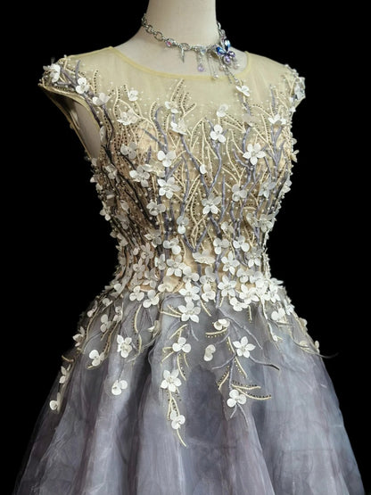 Vintage Prom Dresses Ball Gown Scoop Dusty Gray With Flowers 1950s Retro Classy Party Formal Outfits RB6226
