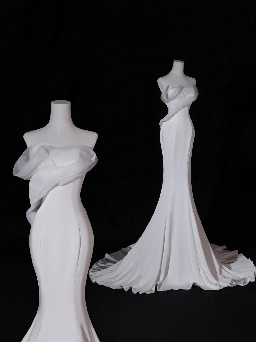 Klassisches langes Brautkleid im Meerjungfrauen-Stil, trägerlos, mit plissiertem Oberteil und Schleppe, weißes Brautkleid AS411
