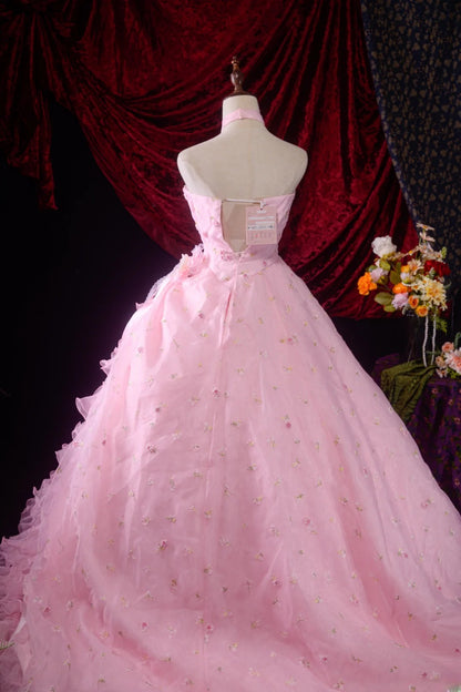 Classic Ball Gown High Neck Pink Tulle Sweet 16 Long Prom Dress Inspiration Party Senior Dance Prom Dresses AU536
