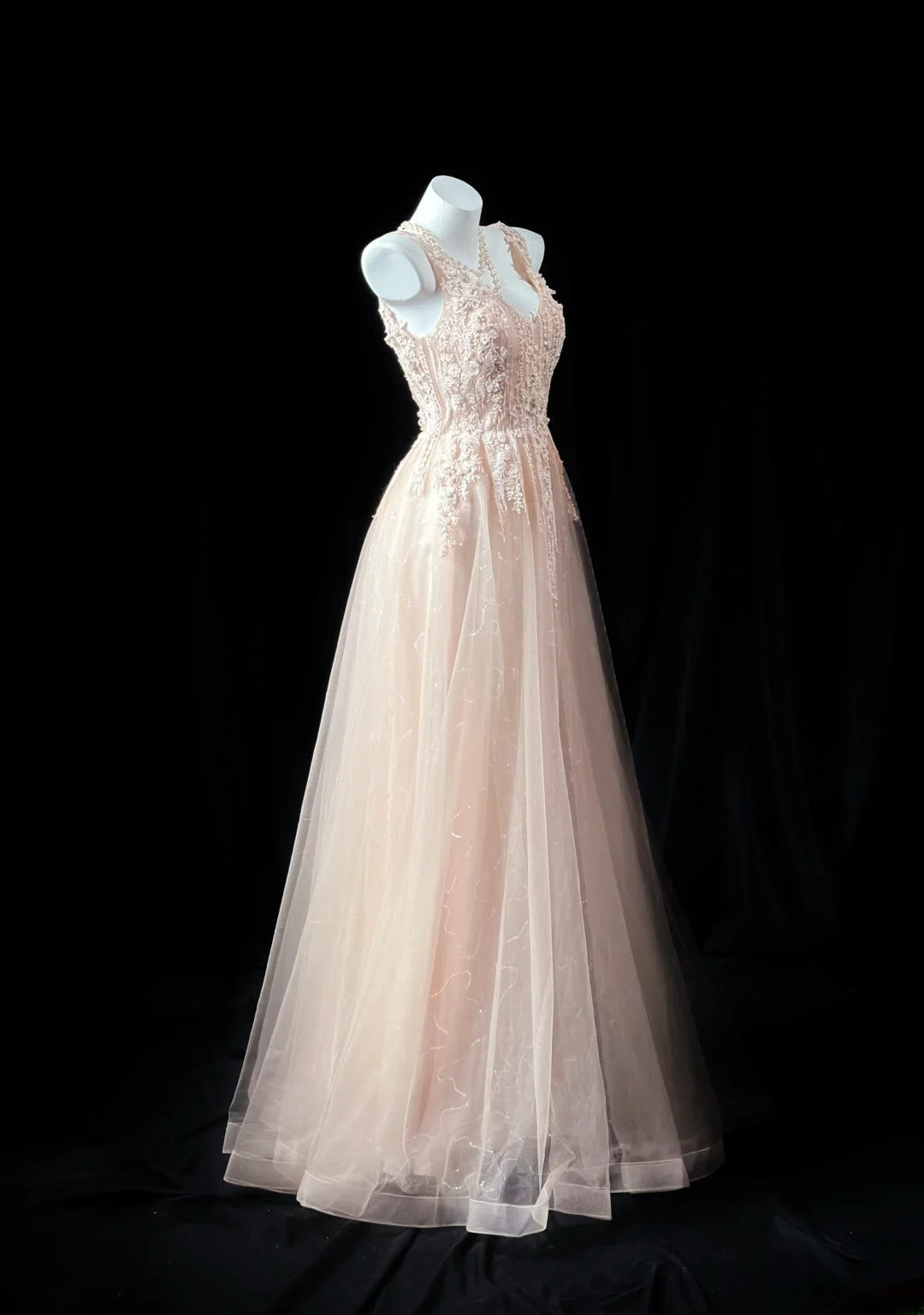 Classy Prom Dresses A line V Neck Light Blush Pink Tulle 1950s Retro Classy Party Formal Outfits RB6227