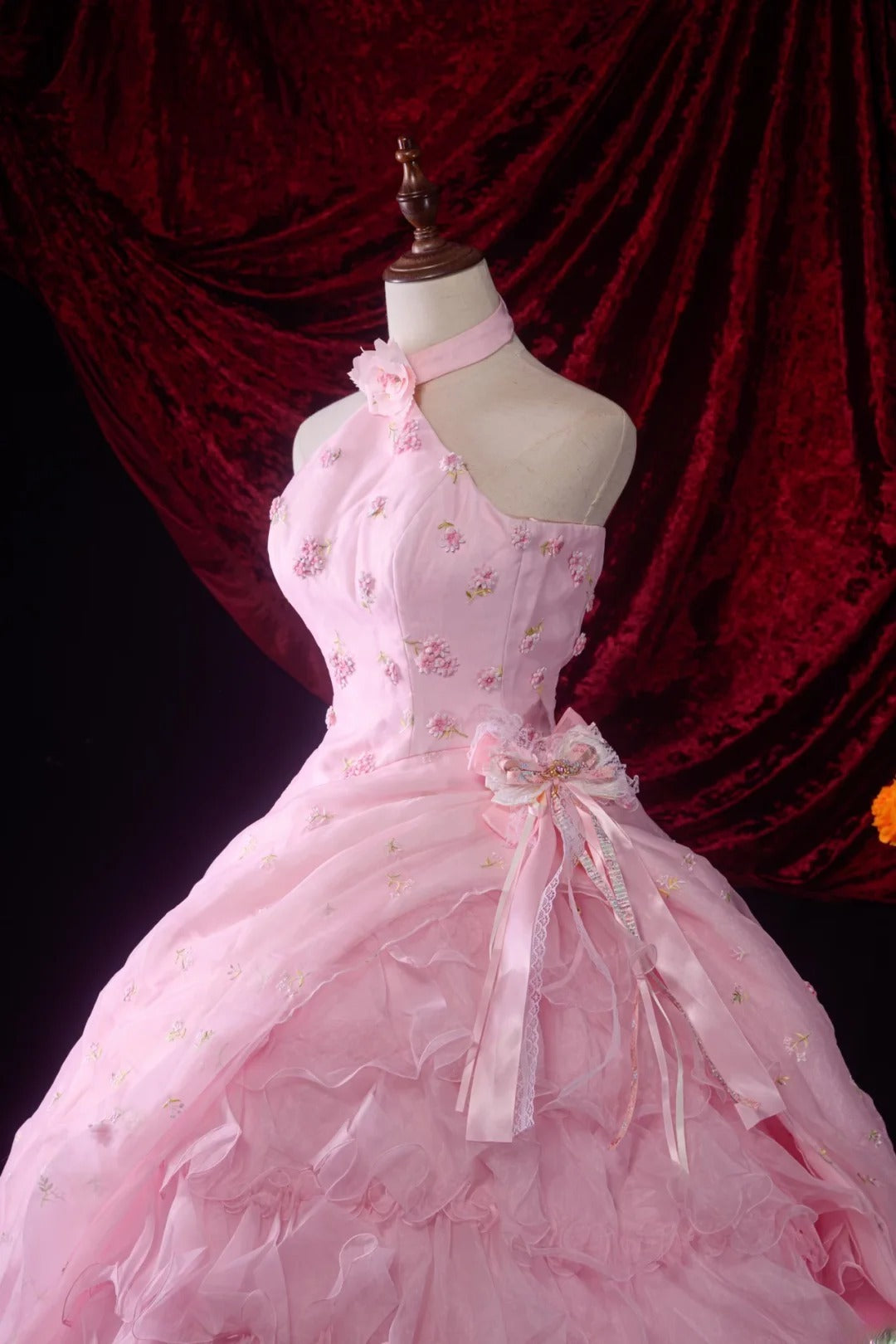 Classic Ball Gown High Neck Pink Tulle Sweet 16 Long Prom Dress Inspiration Party Senior Dance Prom Dresses AU536