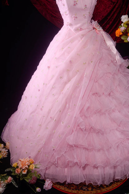 Classic Ball Gown High Neck Pink Tulle Sweet 16 Long Prom Dress Inspiration Party Senior Dance Prom Dresses AU536