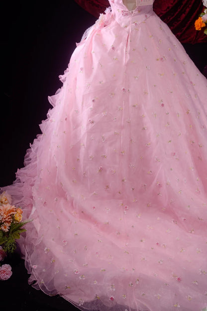 Classic Ball Gown High Neck Pink Tulle Sweet 16 Long Prom Dress Inspiration Party Senior Dance Prom Dresses AU536