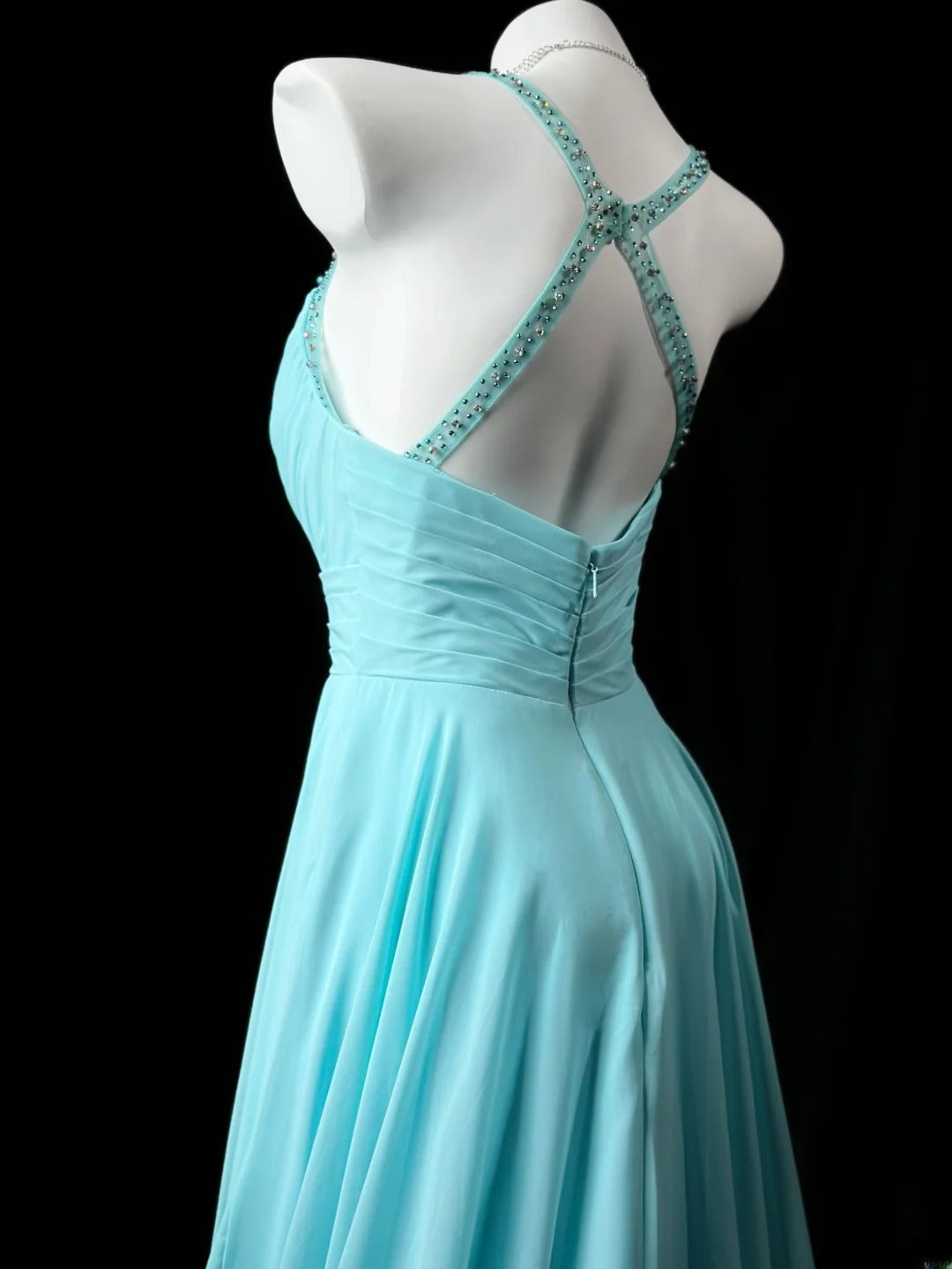 Prom Dresses A line Halter Tiffany Blue Chiffon Vintage 1950s Retro Classy Party Formal Outfits RB6228