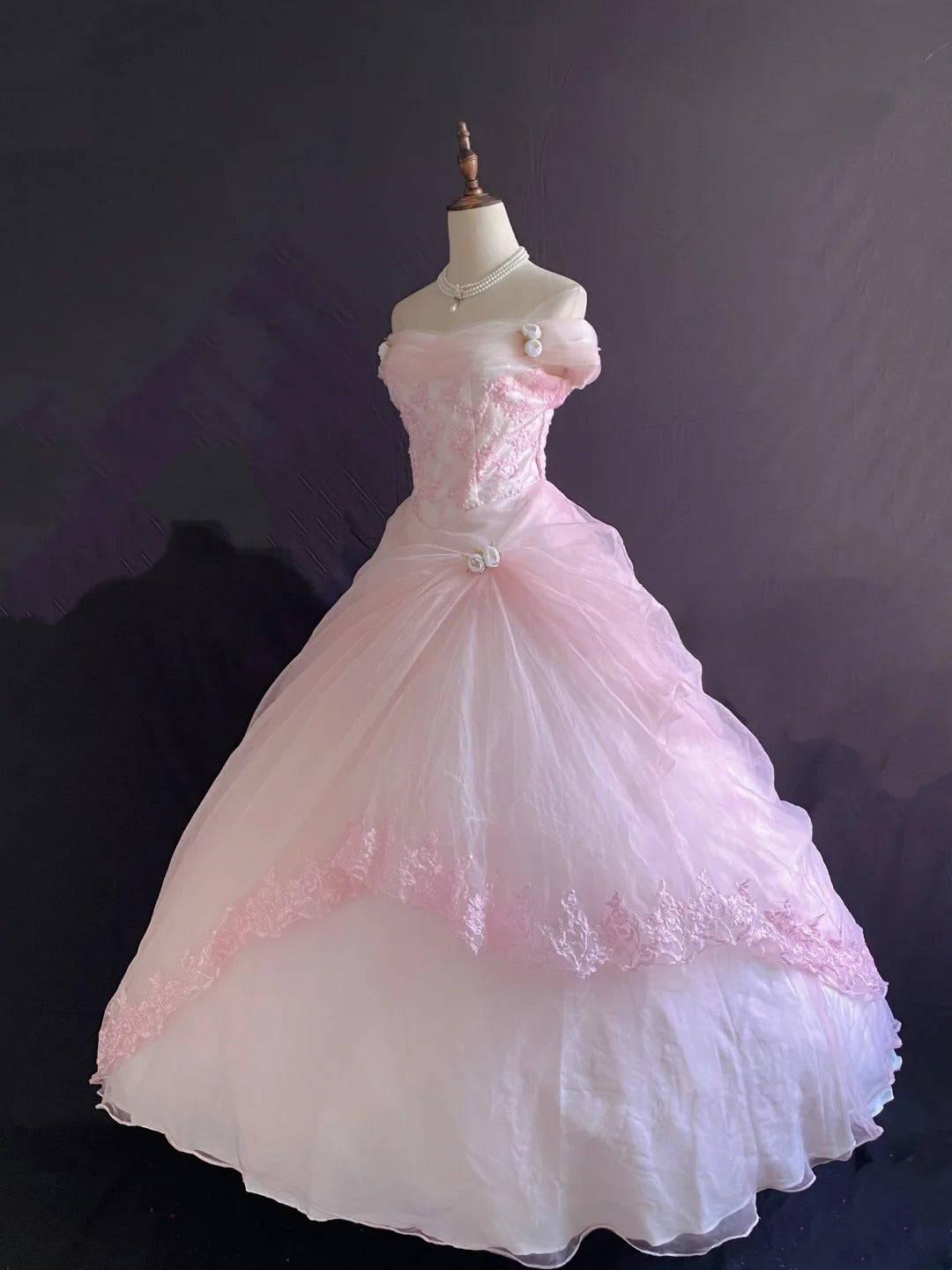 Princess Vibes Ball Gown Off The Shoulder Pink Tulle Long With Tiered Quince Dress inspo Quinceanera Dresses Sweet 16 Outfit RB7866