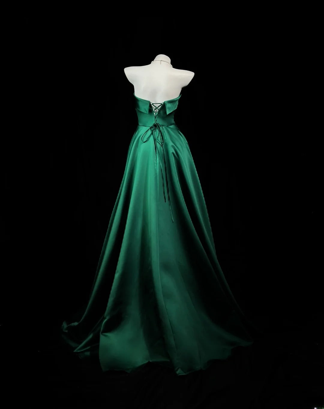 Simple Prom Dresses A line Strapless Dark Green Satin Long Party Formal Outfits RB6229
