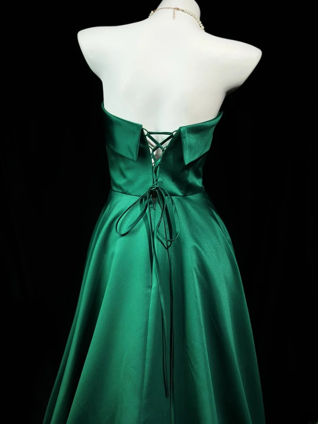 Simple Prom Dresses A line Strapless Dark Green Satin Long Party Formal Outfits RB6229
