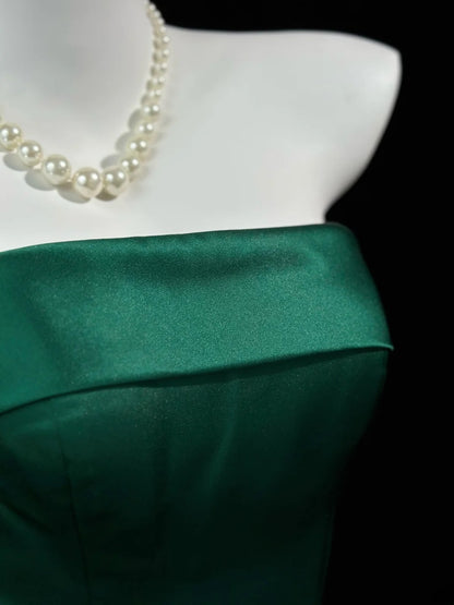 Simple Prom Dresses A line Strapless Dark Green Satin Long Party Formal Outfits RB6229
