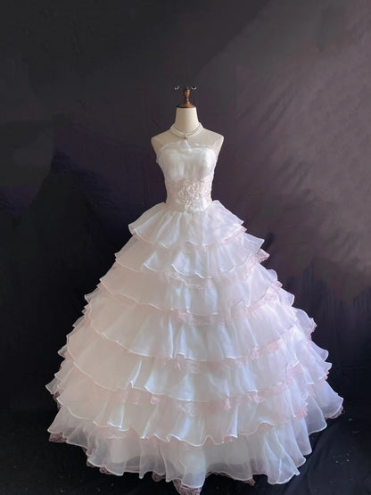 Princess Vibes Ball Gown Strapless Light Pink Chiffon Long With Tiered Lace Quince Dress inspo Quinceanera Dresses Sweet 16 Outfit RB7868
