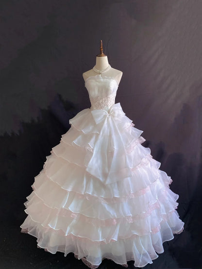 Princess Vibes Ball Gown Strapless Light Pink Chiffon Long With Tiered Lace Quince Dress inspo Quinceanera Dresses Sweet 16 Outfit RB7868