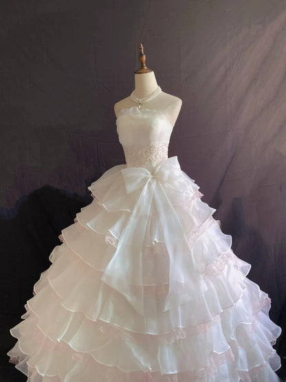 Princess Vibes Ball Gown Strapless Light Pink Chiffon Long With Tiered Lace Quince Dress inspo Quinceanera Dresses Sweet 16 Outfit RB7868
