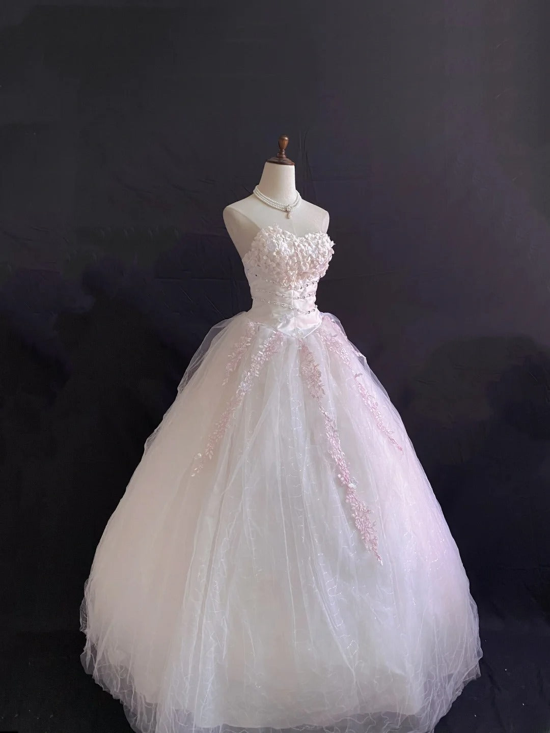 Princess Vibes Ball Gown Sweetheart Light Pink Tulle Long With 3D Flowers Lace Quince Dress inspo Quinceanera Dresses Sweet 16 Outfit RB7869