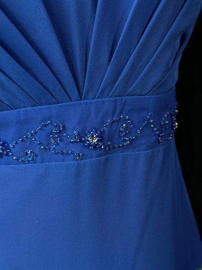 Simple Prom Dresses A line Strapless Royal Blue Chiffon With Beads Long Party Formal Outfits RB6230