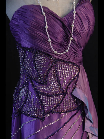 Vintage A Line One Shoulder Purple 1950s With Pleated Ruffled Beaded Bodice Long Prom Dresses Inspo Birthday Outfit Formal Gown AS415