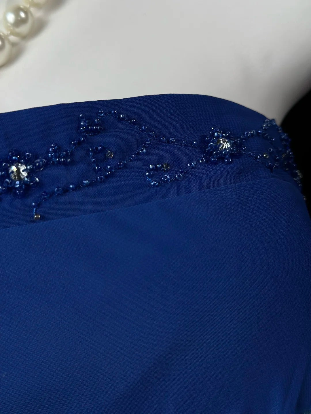 Simple Prom Dresses A line Strapless Royal Blue Chiffon With Beads Long Party Formal Outfits RB6230