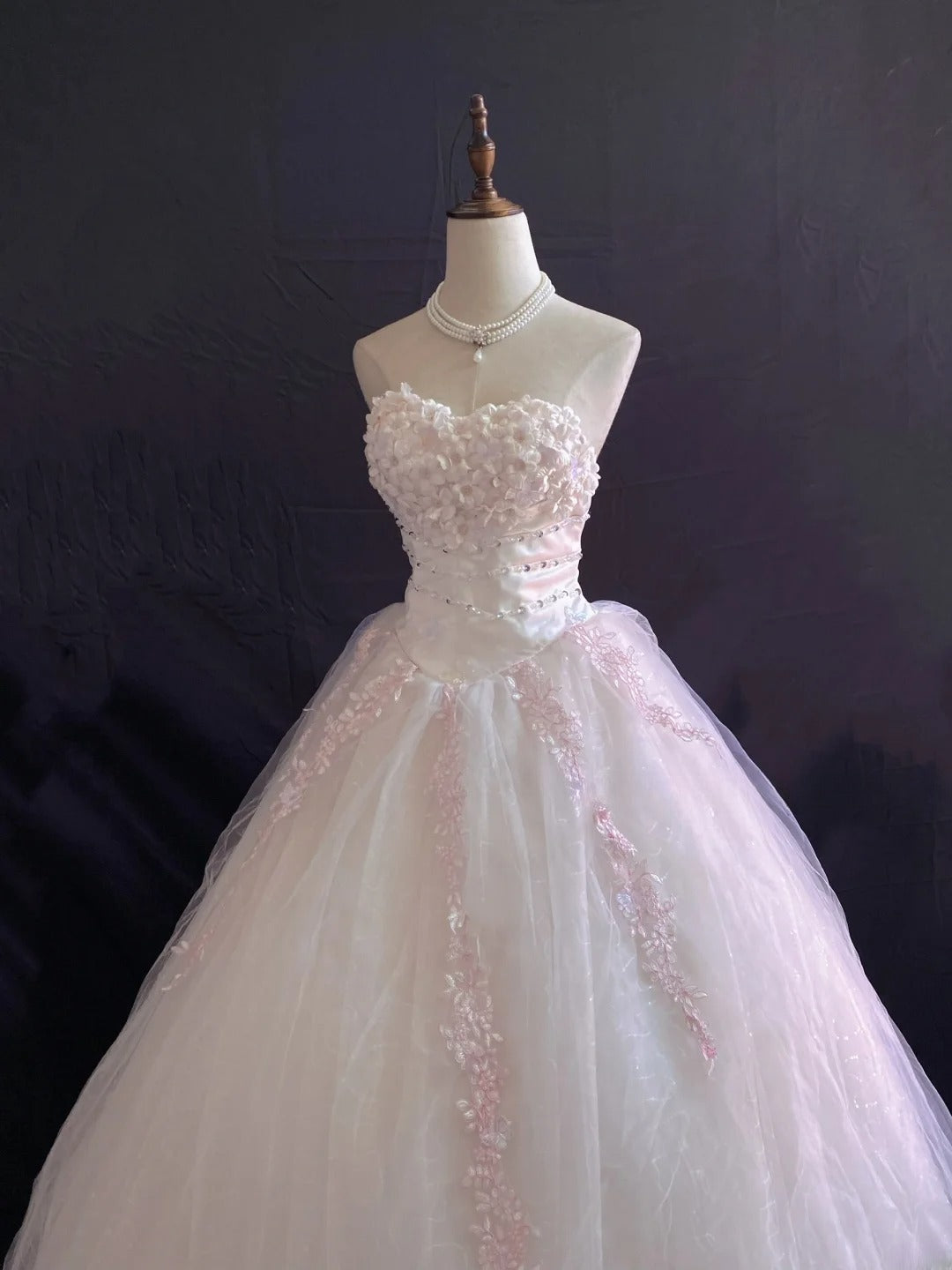 Princess Vibes Ball Gown Sweetheart Light Pink Tulle Long With 3D Flowers Lace Quince Dress inspo Quinceanera Dresses Sweet 16 Outfit RB7869