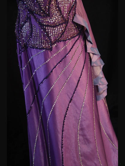 Vintage A Line One Shoulder Purple 1950s With Pleated Ruffled Beaded Bodice Long Prom Dresses Inspo Birthday Outfit Formal Gown AS415