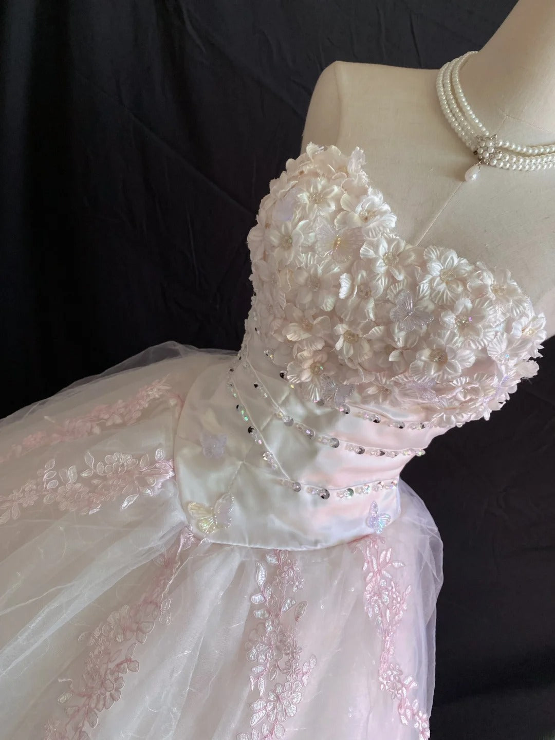 Princess Vibes Ball Gown Sweetheart Light Pink Tulle Long With 3D Flowers Lace Quince Dress inspo Quinceanera Dresses Sweet 16 Outfit RB7869