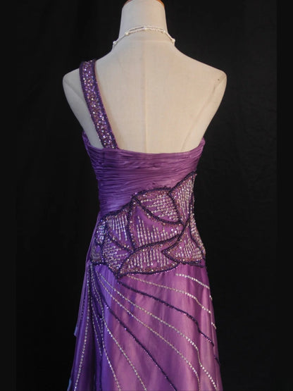 Vintage A Line One Shoulder Purple 1950s With Pleated Ruffled Beaded Bodice Long Prom Dresses Inspo Birthday Outfit Formal Gown AS415