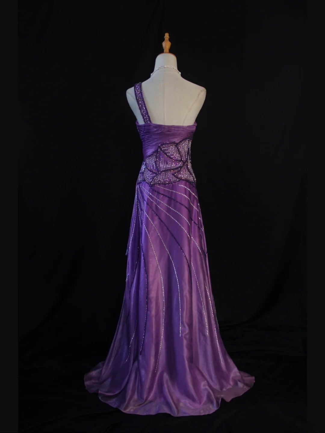 Vintage A Line One Shoulder Purple 1950s With Pleated Ruffled Beaded Bodice Long Prom Dresses Inspo Birthday Outfit Formal Gown AS415