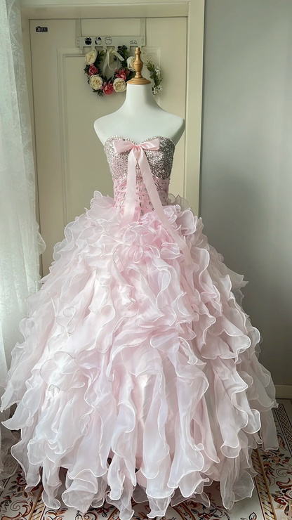 Sweet 15 Dress Quinceanera Dresses Ball Gown Sweetheart Light Pink With Beaded Layers Long 16th Birthday Outfits RC0737