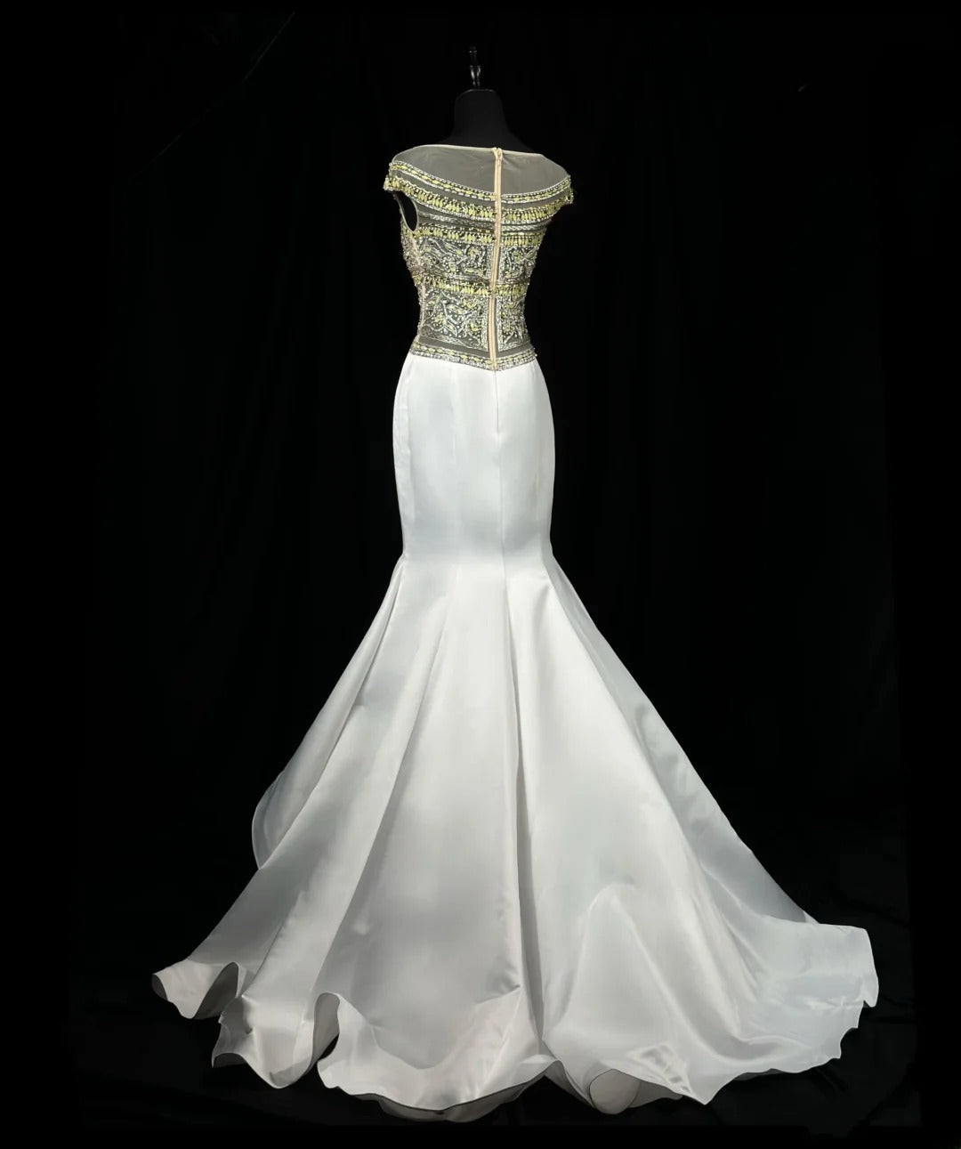 Sparkly Prom Dresses Mermaid Scoop Neck White Satin Tulle With Beads Long Party Formal Outfits RB6233